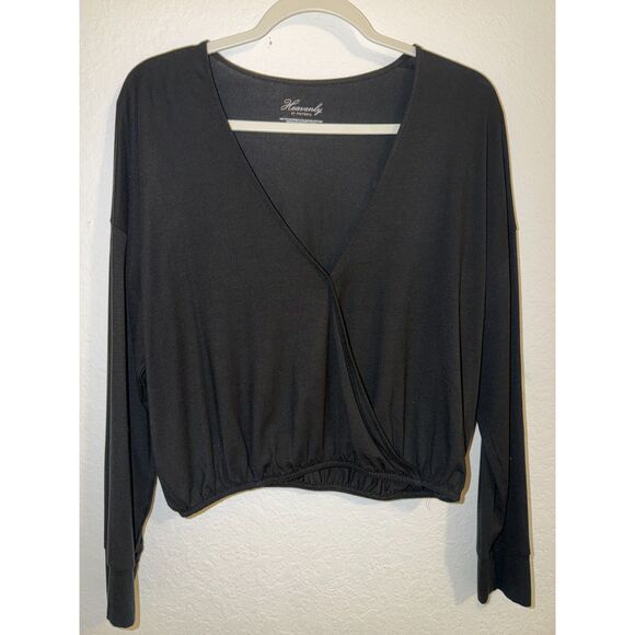 Victoria's Secret Tops - Victoria's Secret Heavenly Black Modal Wrap Crop Top Long Sleeve Size M